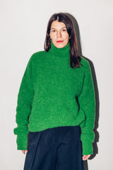 Green alpaca turtleneck sweater