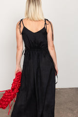 Black silk loose slip dress