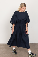 Black long drawstring dress