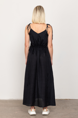 Black silk loose slip dress