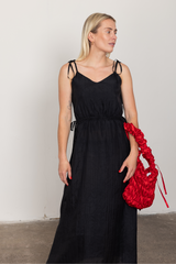 Black silk loose slip dress