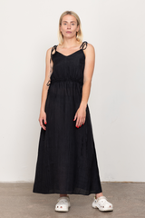 Black silk loose slip dress