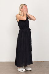 Black silk loose slip dress