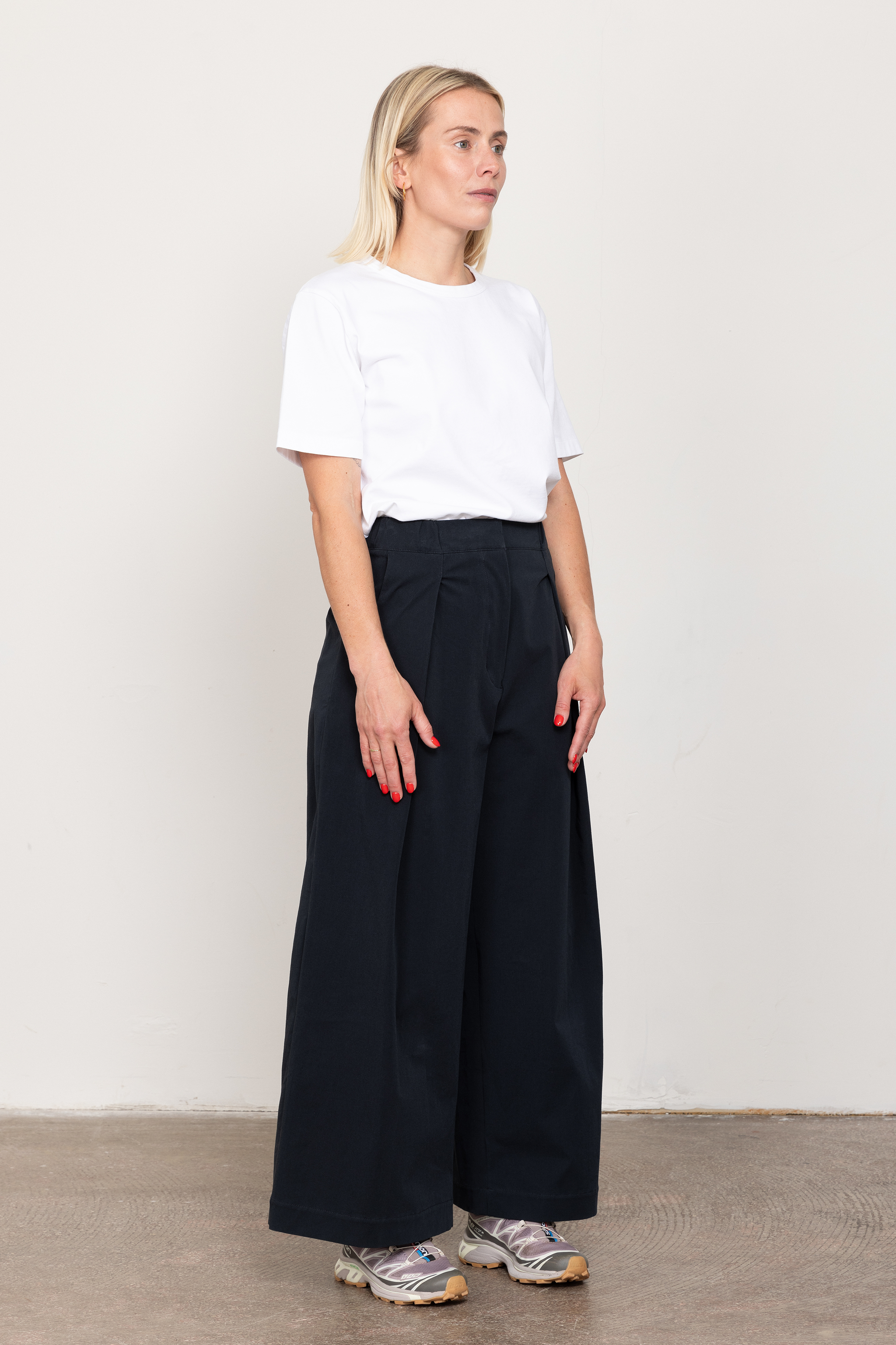 Black wide tailored trousers