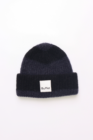 Stripe double fold mohair beanie