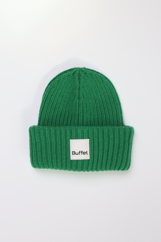 Green double fold merino beanie