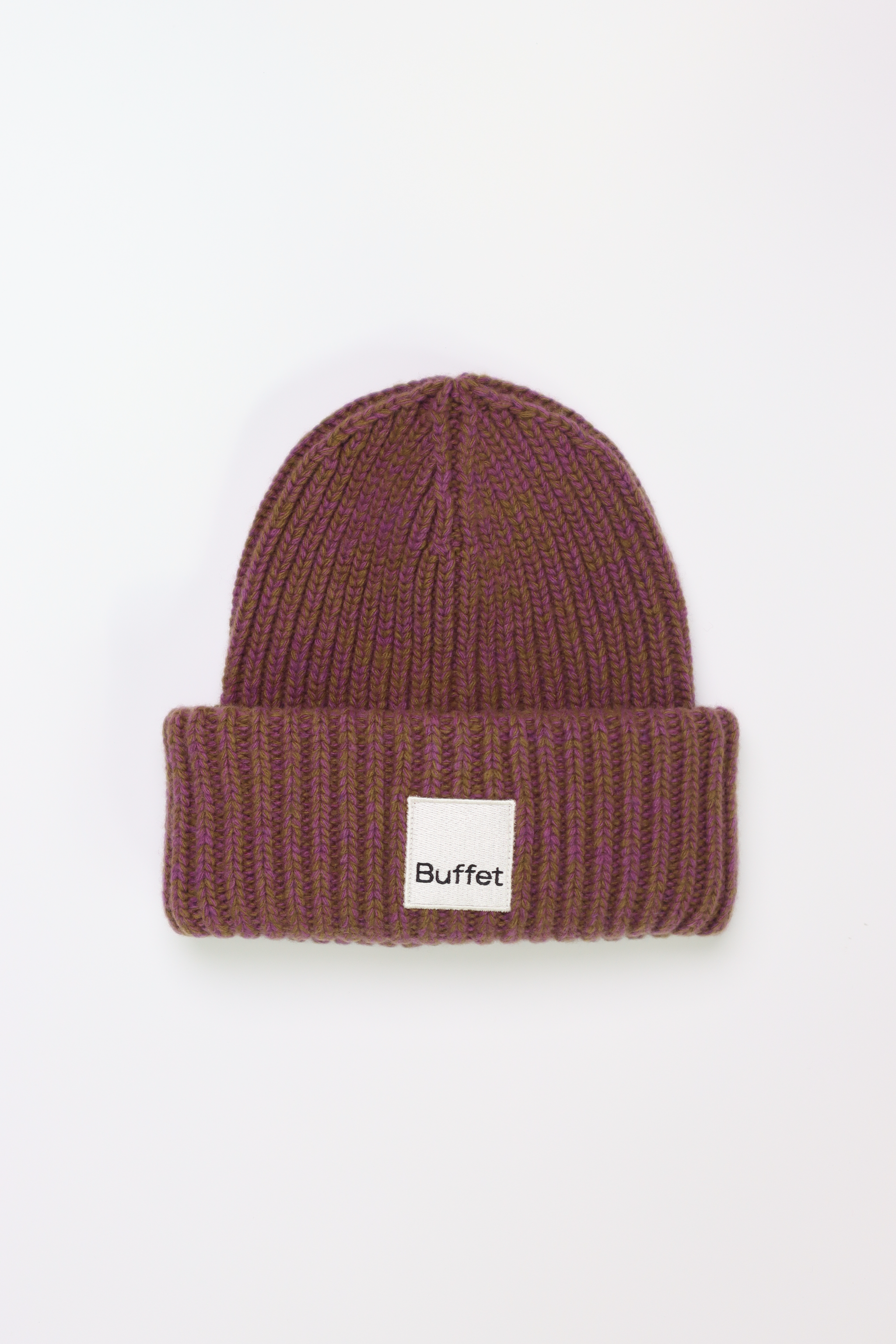 Olive / violet double fold merino beanie