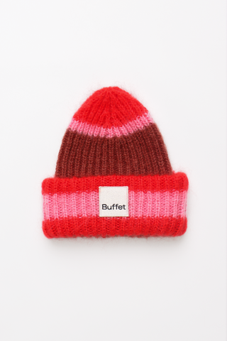 Multicolor double fold mohair beanie